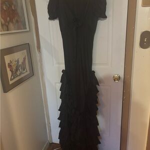 Selkie silk Black Ruffled Maxi Dress - Women